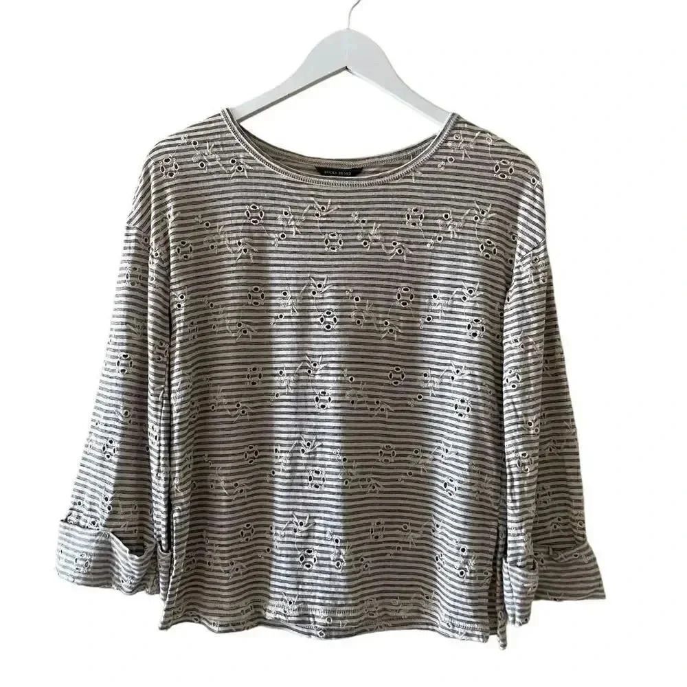 Lucky Brand Cotton Blend Cuffed Sleeves Embroidered ¾ Sleeves SZ XS # 1508